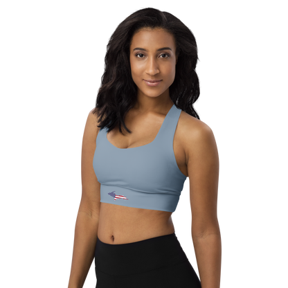 Michigan Upper Peninsula Longline Sports Bra (w/ UP USA Flag) | B-24 Grey