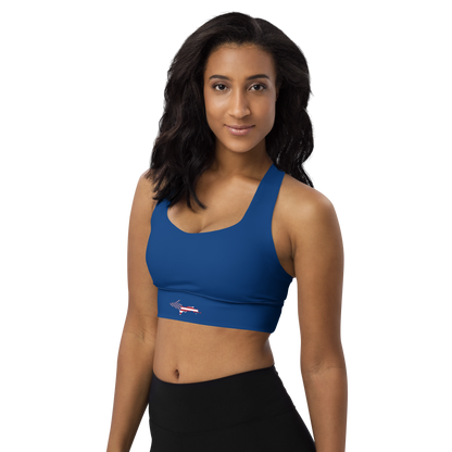 Michigan Upper Peninsula Longline Sports Bra (w/ UP USA Flag) | Dearborn Blue