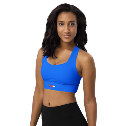 Michigan Upper Peninsula Longline Sports Bra (w/ UP USA Flag) | Motor Town Blue