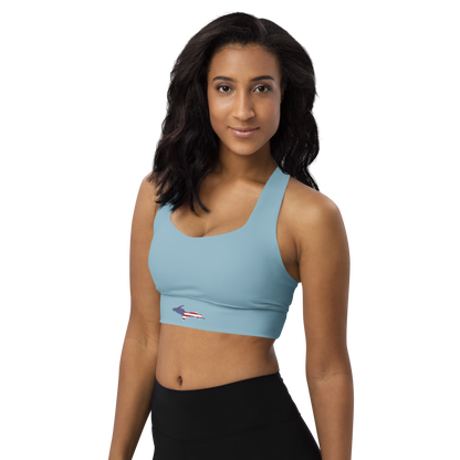 Michigan Upper Peninsula Longline Sports Bra (w/ UP USA Flag) | I Opal Blue