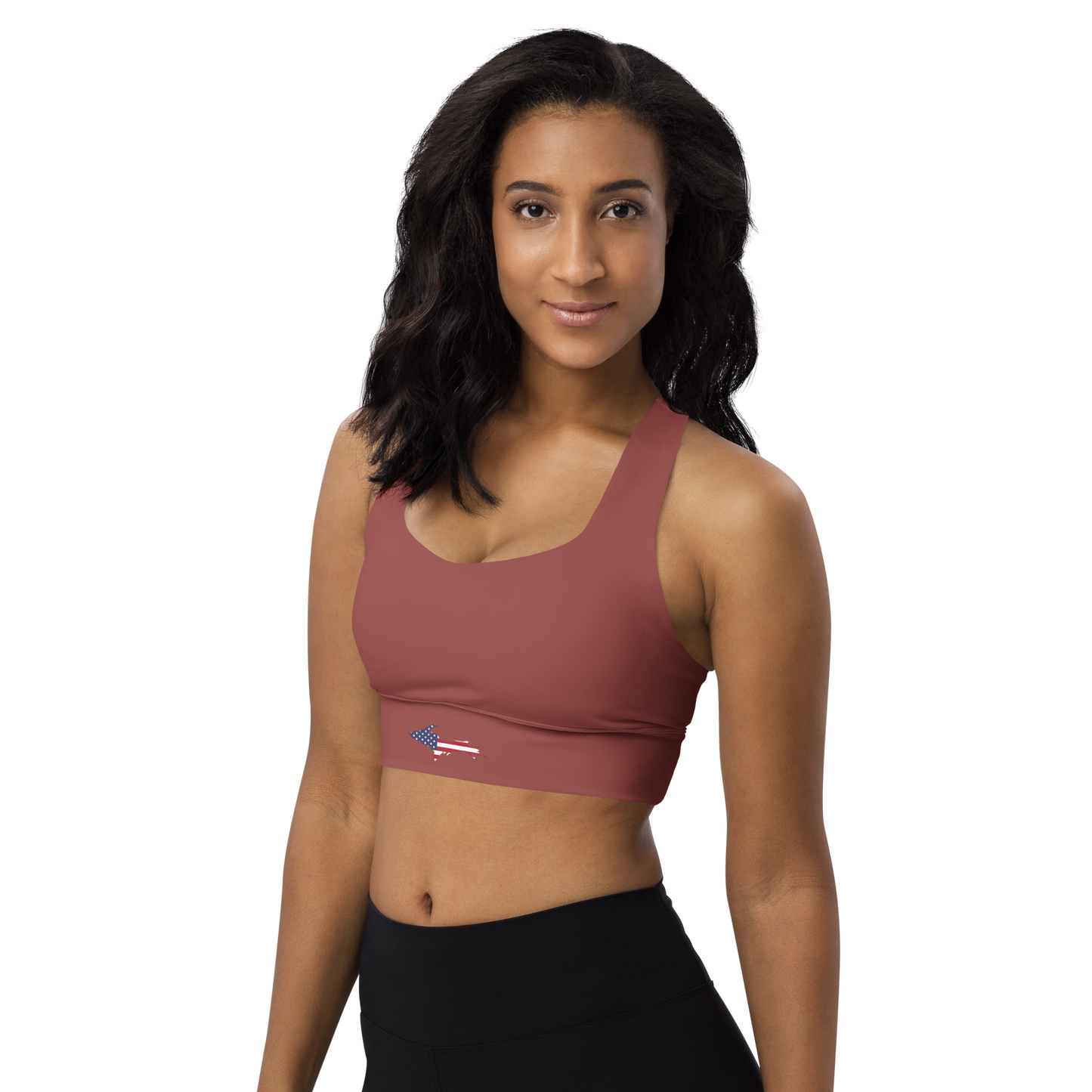 Michigan Upper Peninsula Longline Sports Bra (w/ UP USA Flag) | Ore Dock Red