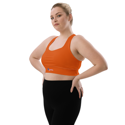 Michigan Upper Peninsula Longline Sports Bra (w/ UP USA Flag) | Maple Leaf Orange