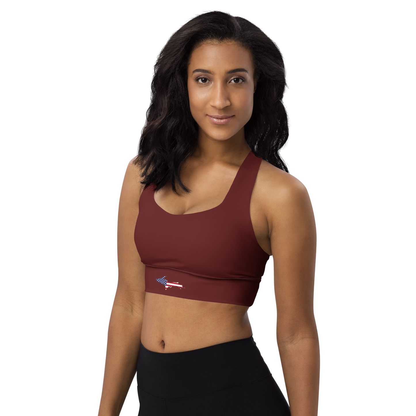 Michigan Upper Peninsula Longline Sports Bra (w/ UP USA Flag) | Cherrywood