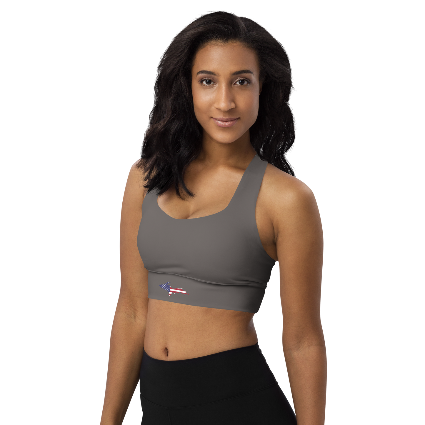 Michigan Upper Peninsula Longline Sports Bra (w/ UP USA Flag) | Warren Tank Grey