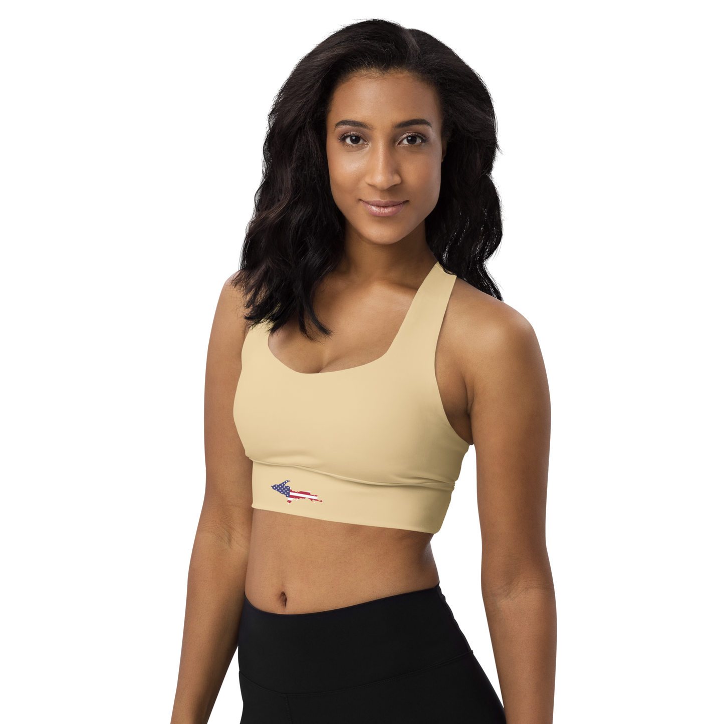 Michigan Upper Peninsula Longline Sports Bra (w/ UP USA Flag) | Maple Color