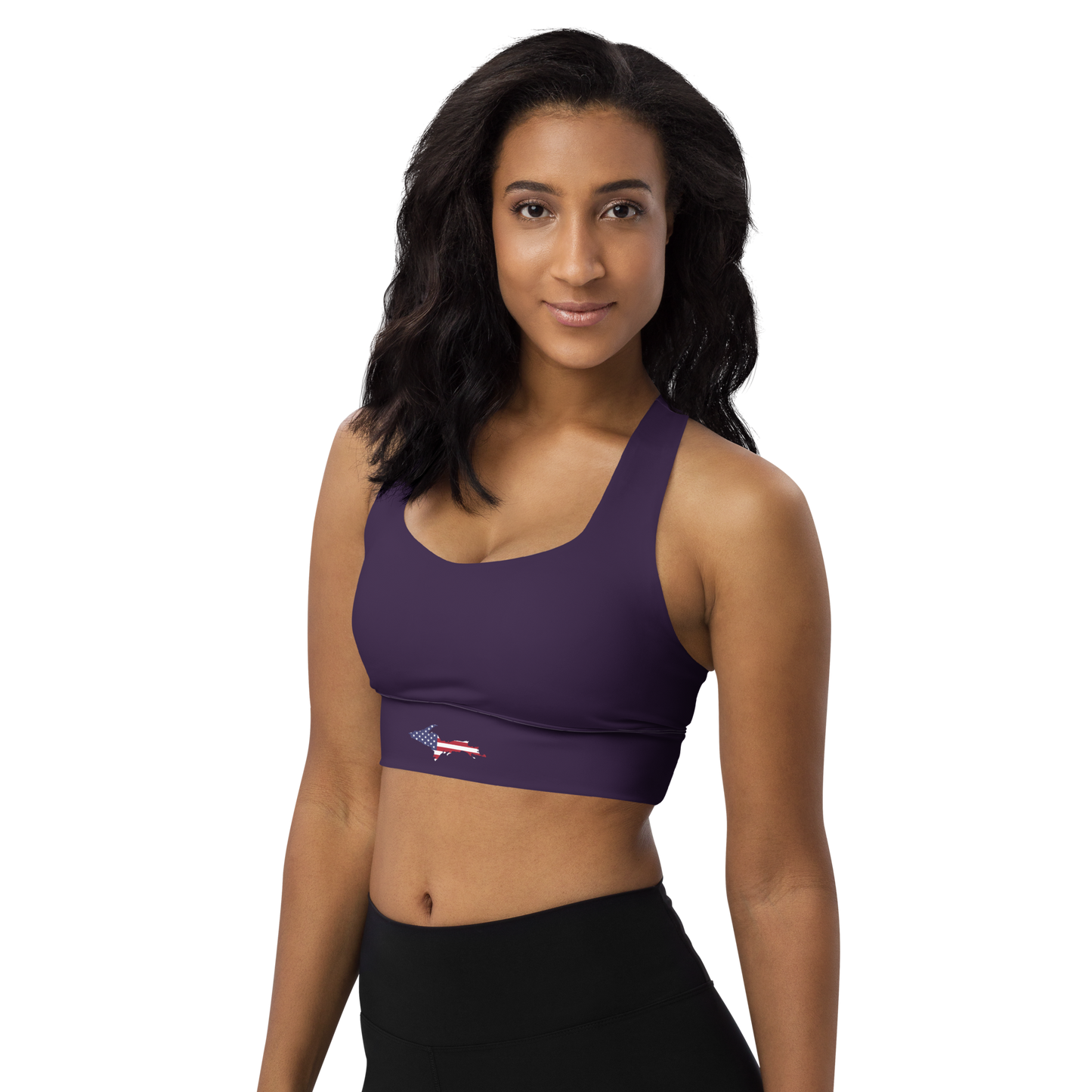 Michigan Upper Peninsula Longline Sports Bra (w/ UP USA Flag) | Blackcurrant