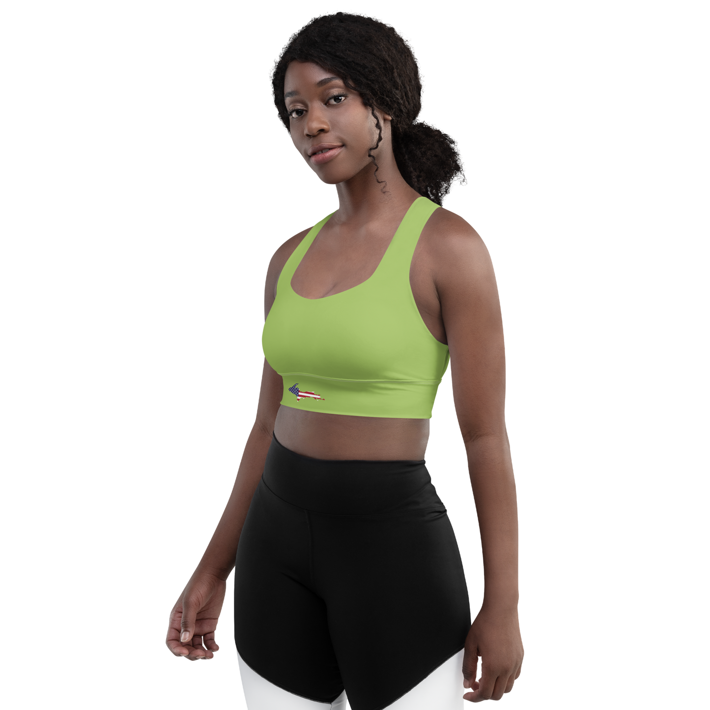 Michigan Upper Peninsula Longline Sports Bra (w/ UP USA Flag) | Gooseberry Green