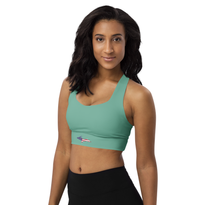 Michigan Upper Peninsula Longline Sports Bra (w/ UP USA Flag) | Tea Green