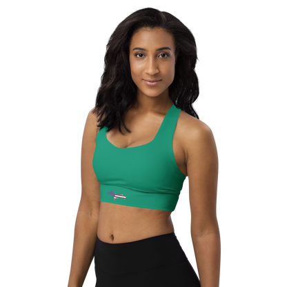 Michigan Upper Peninsula Longline Sports Bra (w/ UP USA Flag) | Emerald Green