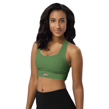 Michigan Upper Peninsula Longline Sports Bra (w/ UP USA Flag) | Pine Green