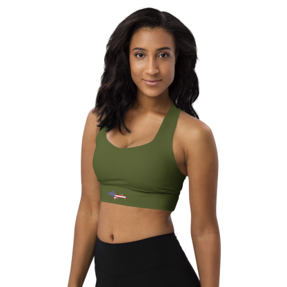 Michigan Upper Peninsula Longline Sports Bra (w/ UP USA Flag) | Army Green