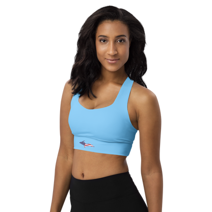 Michigan Upper Peninsula Longline Sports Bra (w/ UP USA Flag) | DTW Blue