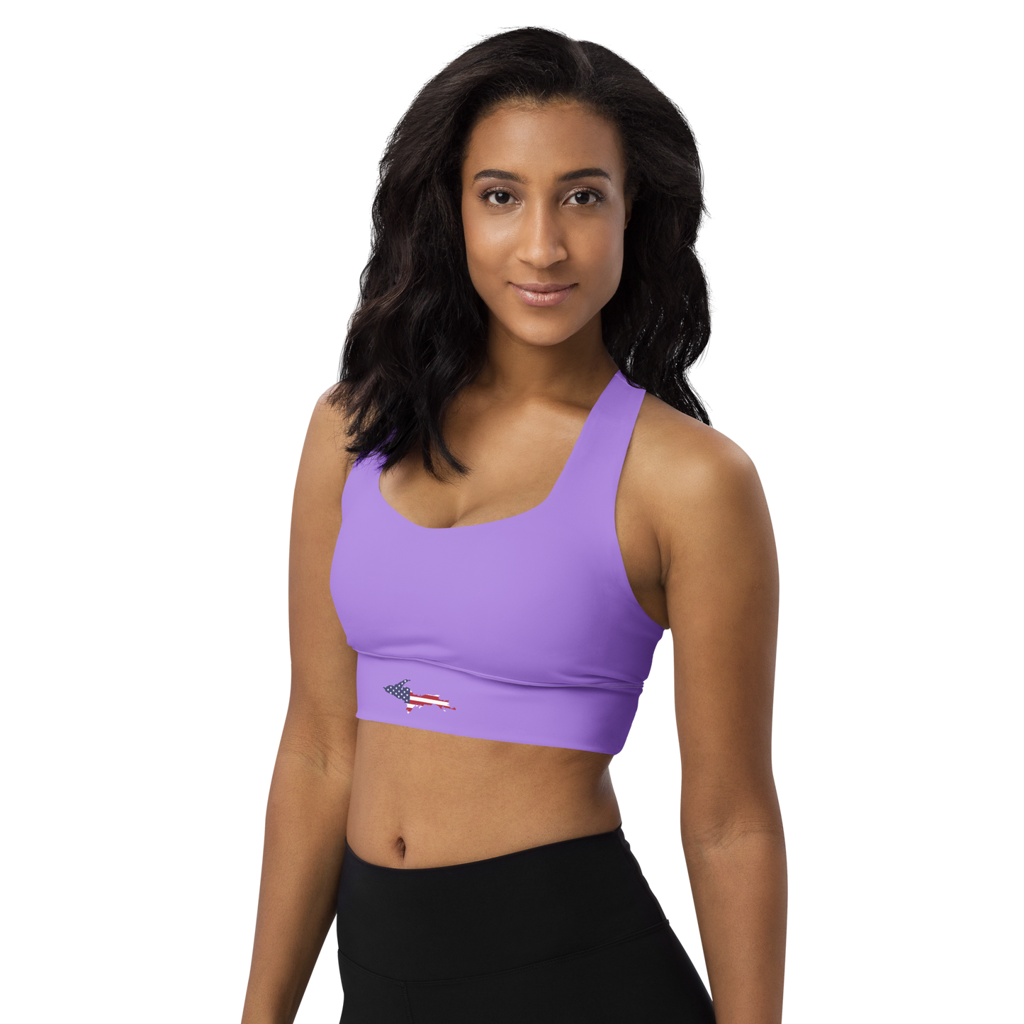 Michigan Upper Peninsula Longline Sports Bra (w/ UP USA Flag) | Lavander