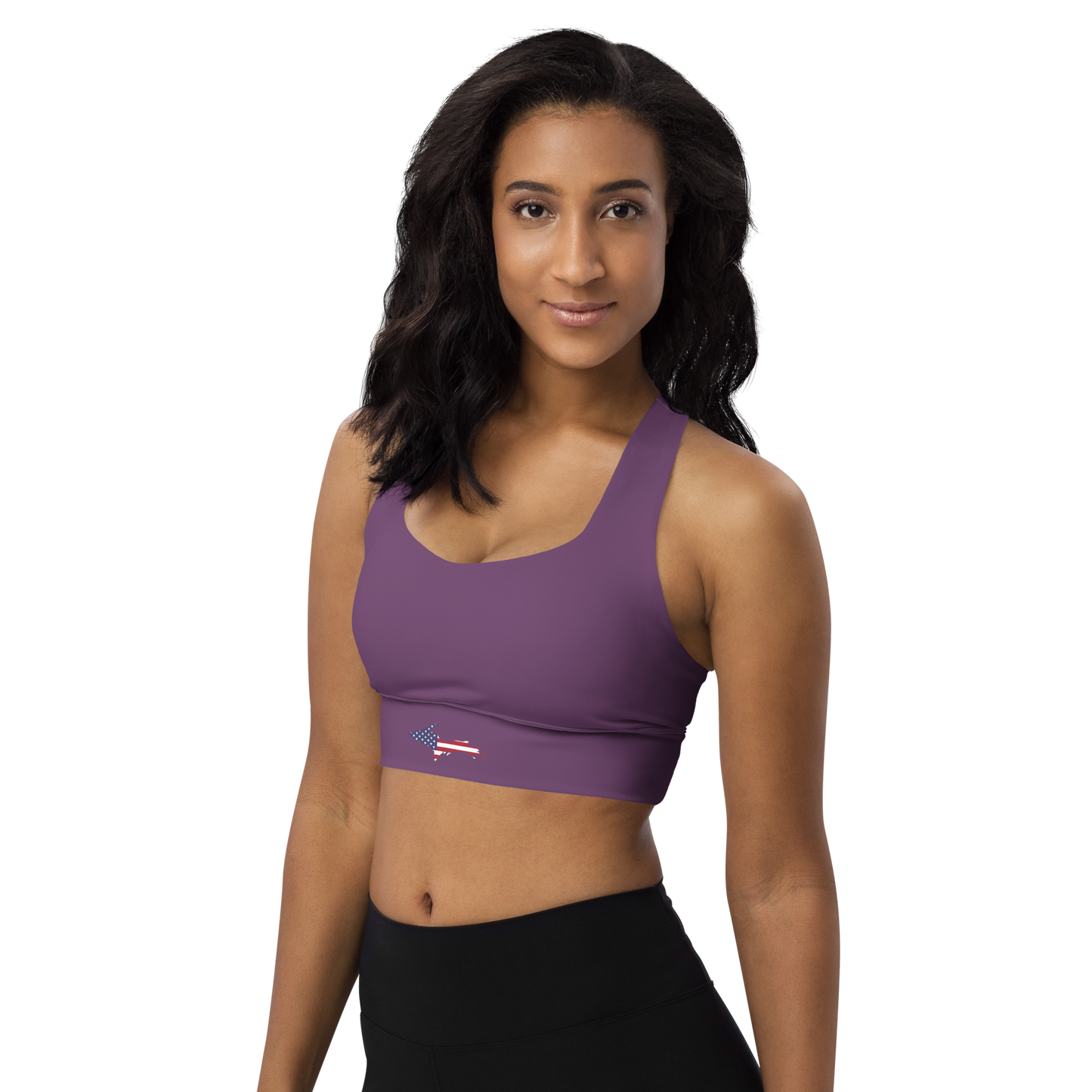 Michigan Upper Peninsula Longline Sports Bra (w/ UP USA Flag) | Plum