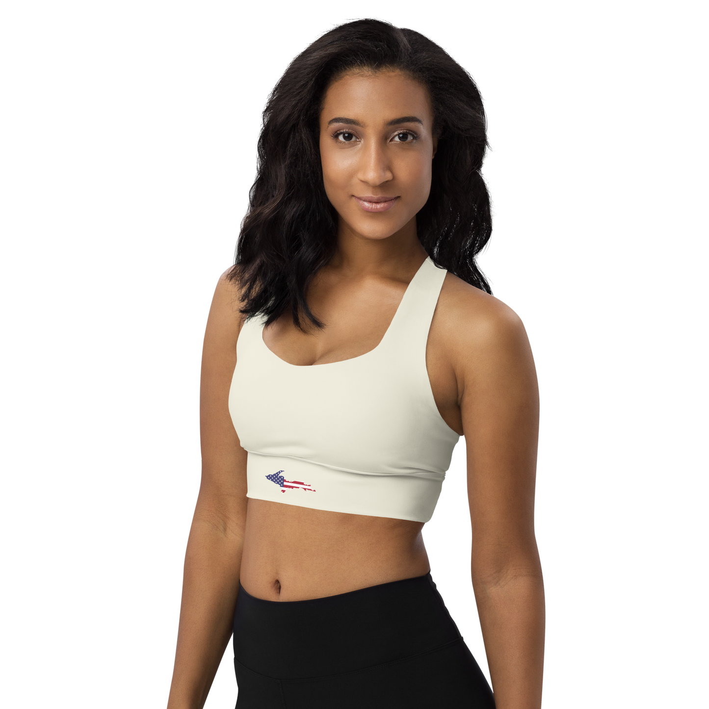 Michigan Upper Peninsula Longline Sports Bra (w/ UP USA Flag) | Ivory Color