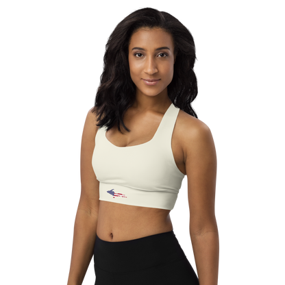 Michigan Upper Peninsula Longline Sports Bra (w/ UP USA Flag) | Ivory Color