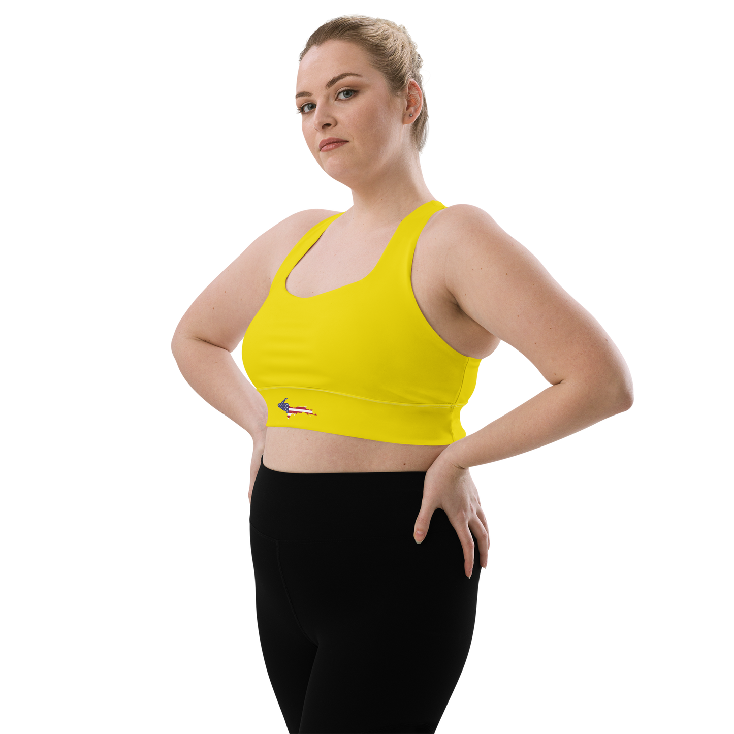 Michigan Upper Peninsula Longline Sports Bra (w/ UP USA Flag) | Gadsden Yellow