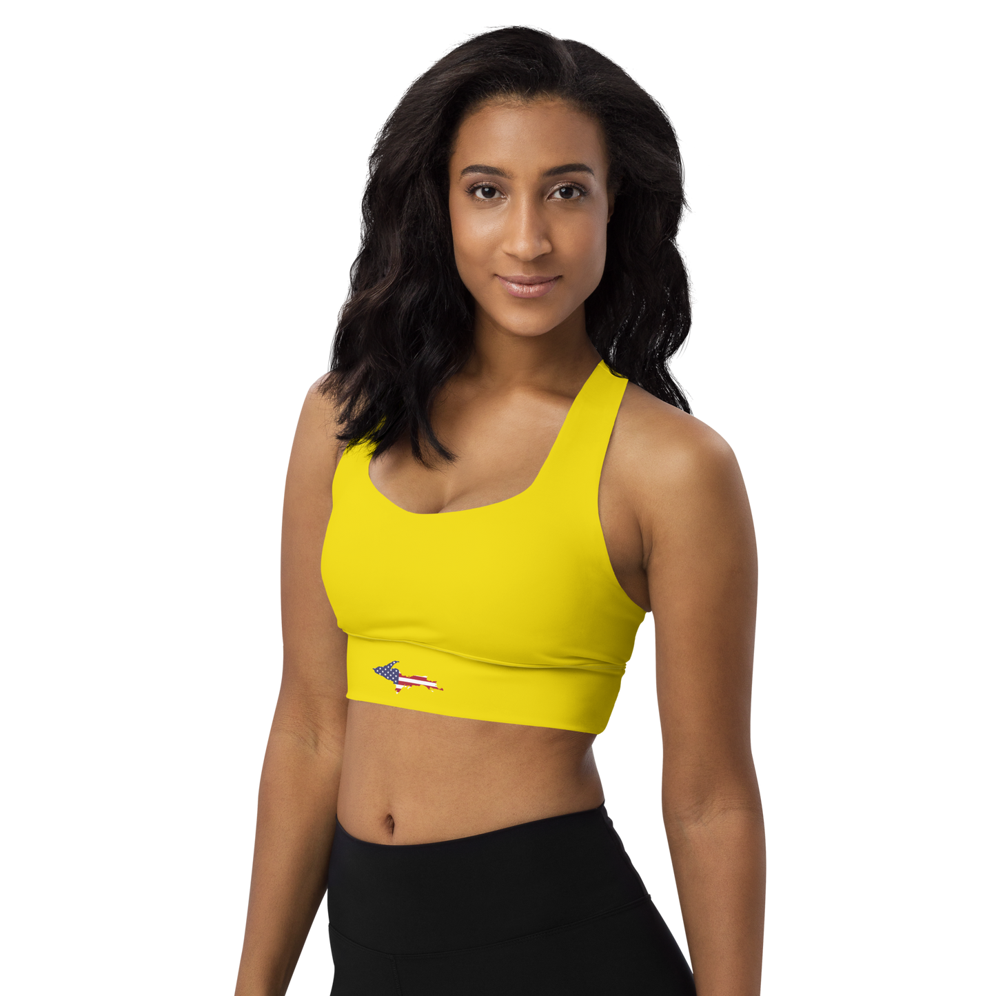 Michigan Upper Peninsula Longline Sports Bra (w/ UP USA Flag) | Gadsden Yellow