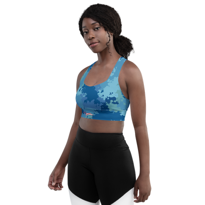 Michigan Upper Peninsula Longline Sports Bra (w/ UP USA Flag) | Great Lakes Camo