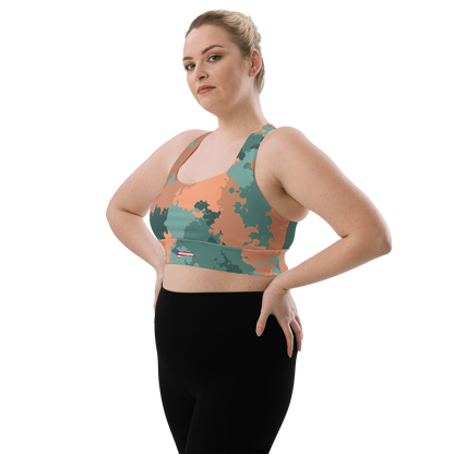 Michigan Upper Peninsula Longline Sports Bra (w/ UP USA Flag) | Copper Green