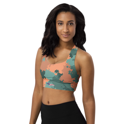 Michigan Upper Peninsula Longline Sports Bra (w/ UP USA Flag) | Copper Green