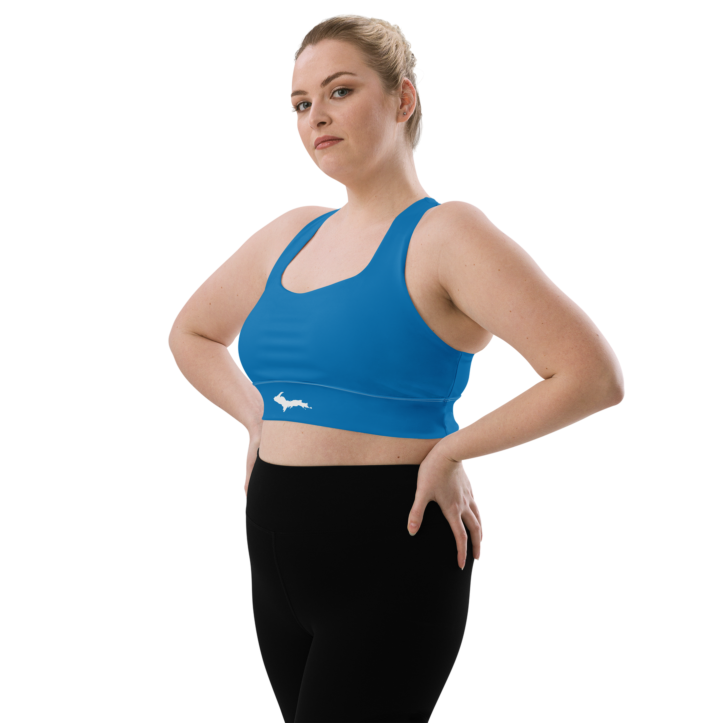 Michigan Upper Peninsula Longline Sports Bra (w/ UP Outline) | Azure