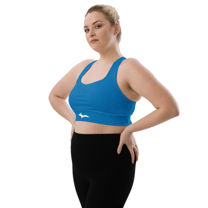 Michigan Upper Peninsula Longline Sports Bra (w/ UP Outline) | Azure