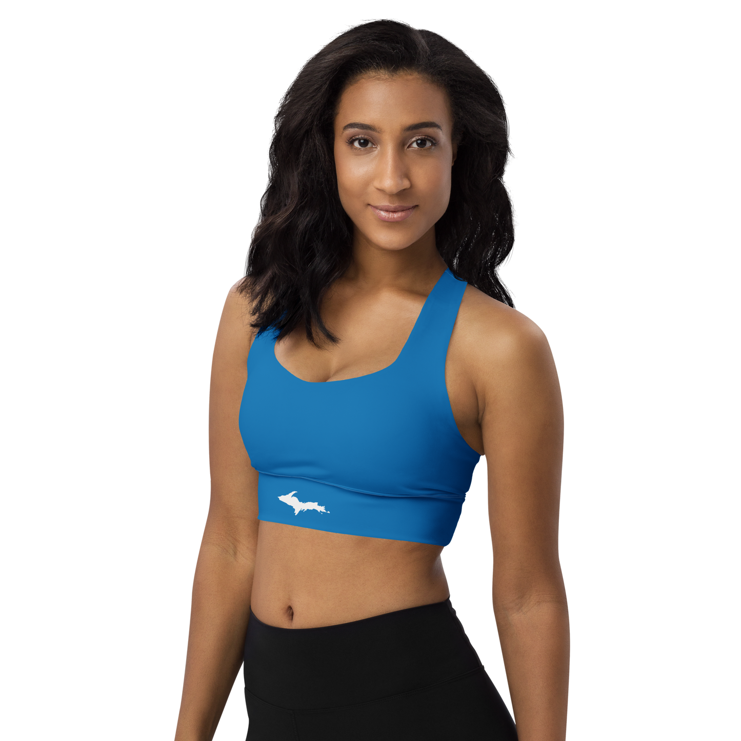 Michigan Upper Peninsula Longline Sports Bra (w/ UP Outline) | Azure