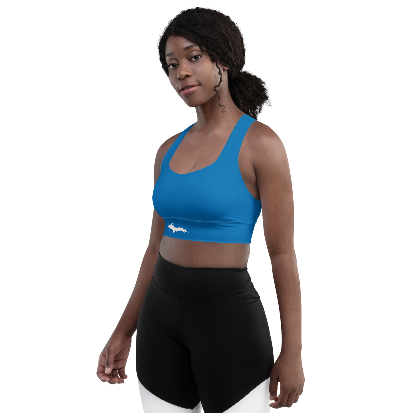 Michigan Upper Peninsula Longline Sports Bra (w/ UP Outline) | Azure