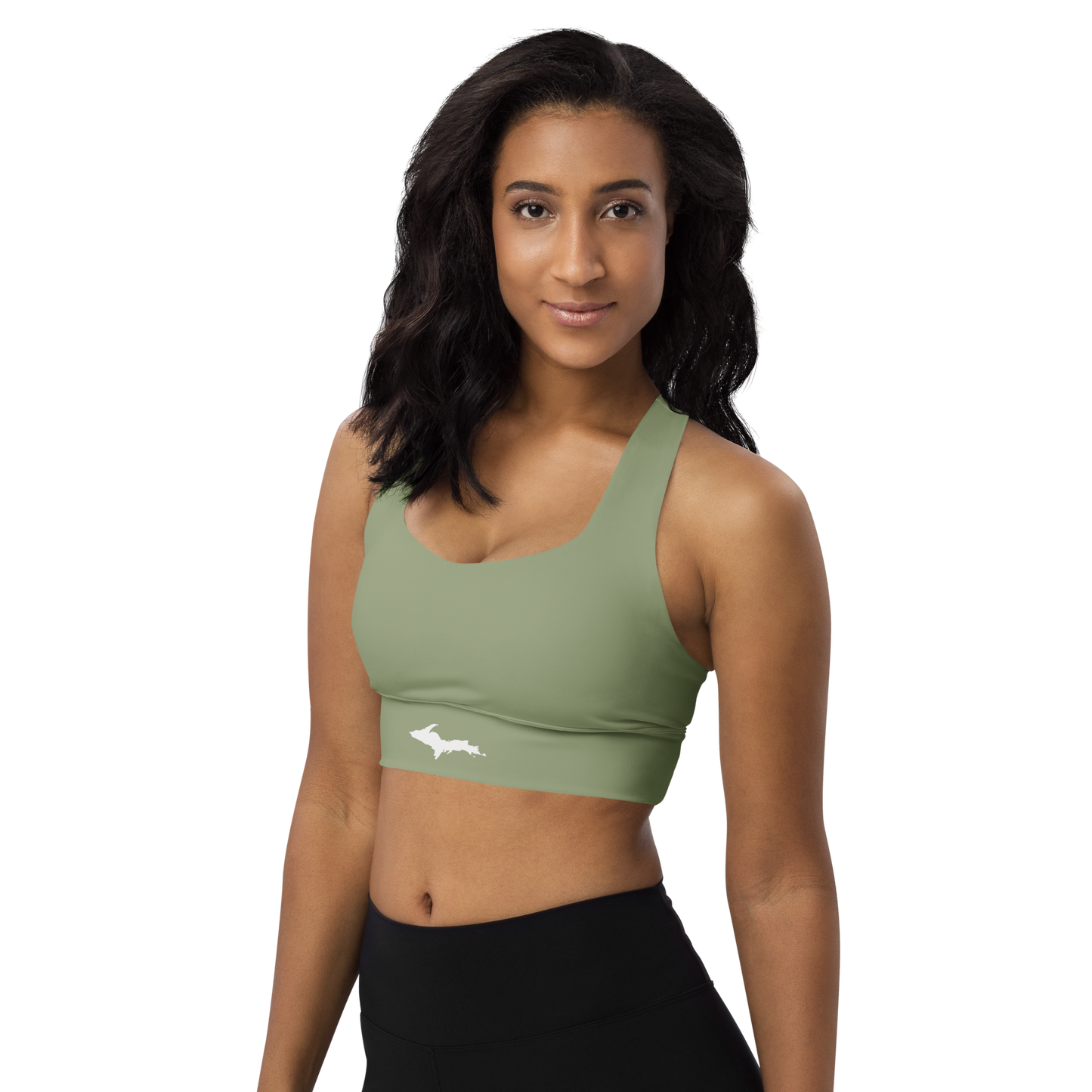 Michigan Upper Peninsula Longline Sports Bra (w/ UP Outline) | Beachgrass Green