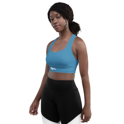 Michigan Upper Peninsula Longline Sports Bra (w/ UP Outline) | Lake Michigan Blue