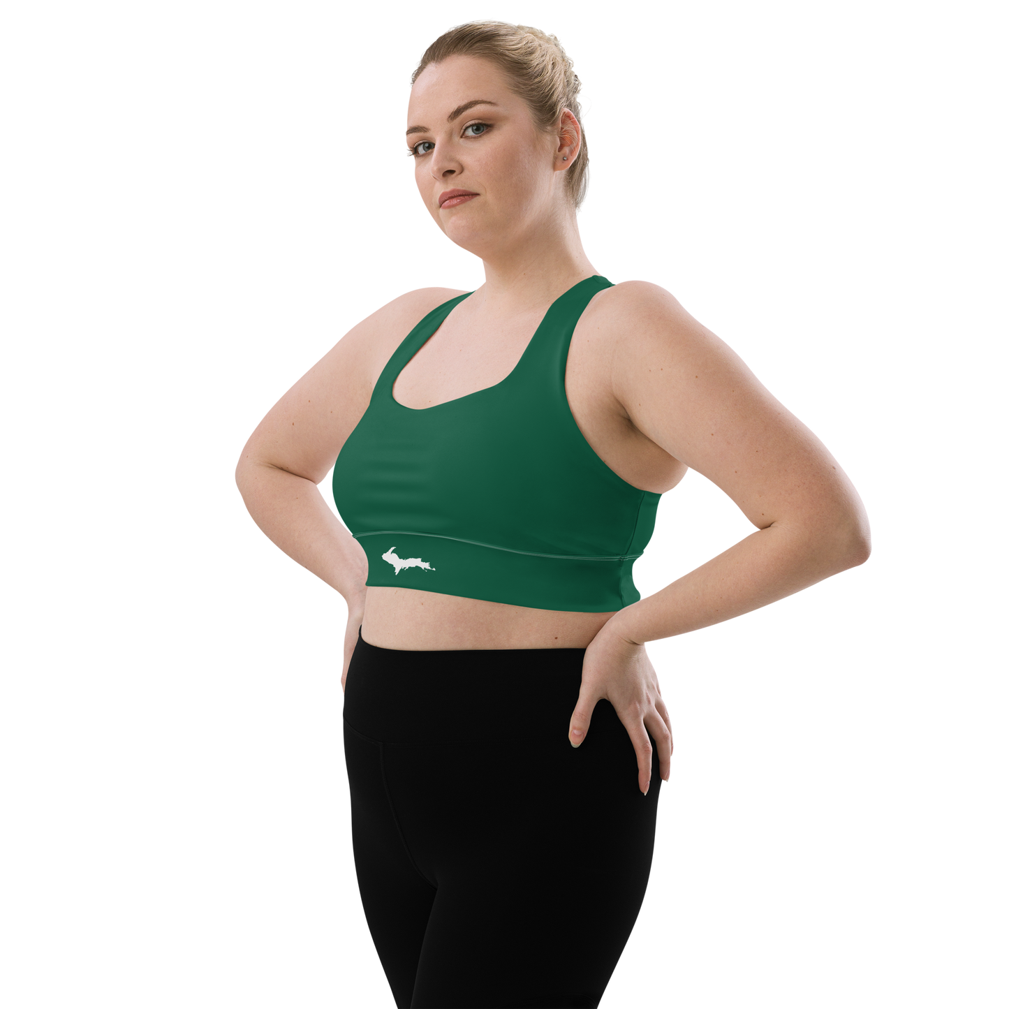 Michigan Upper Peninsula Longline Sports Bra (w/ UP Outline) | Superior Green