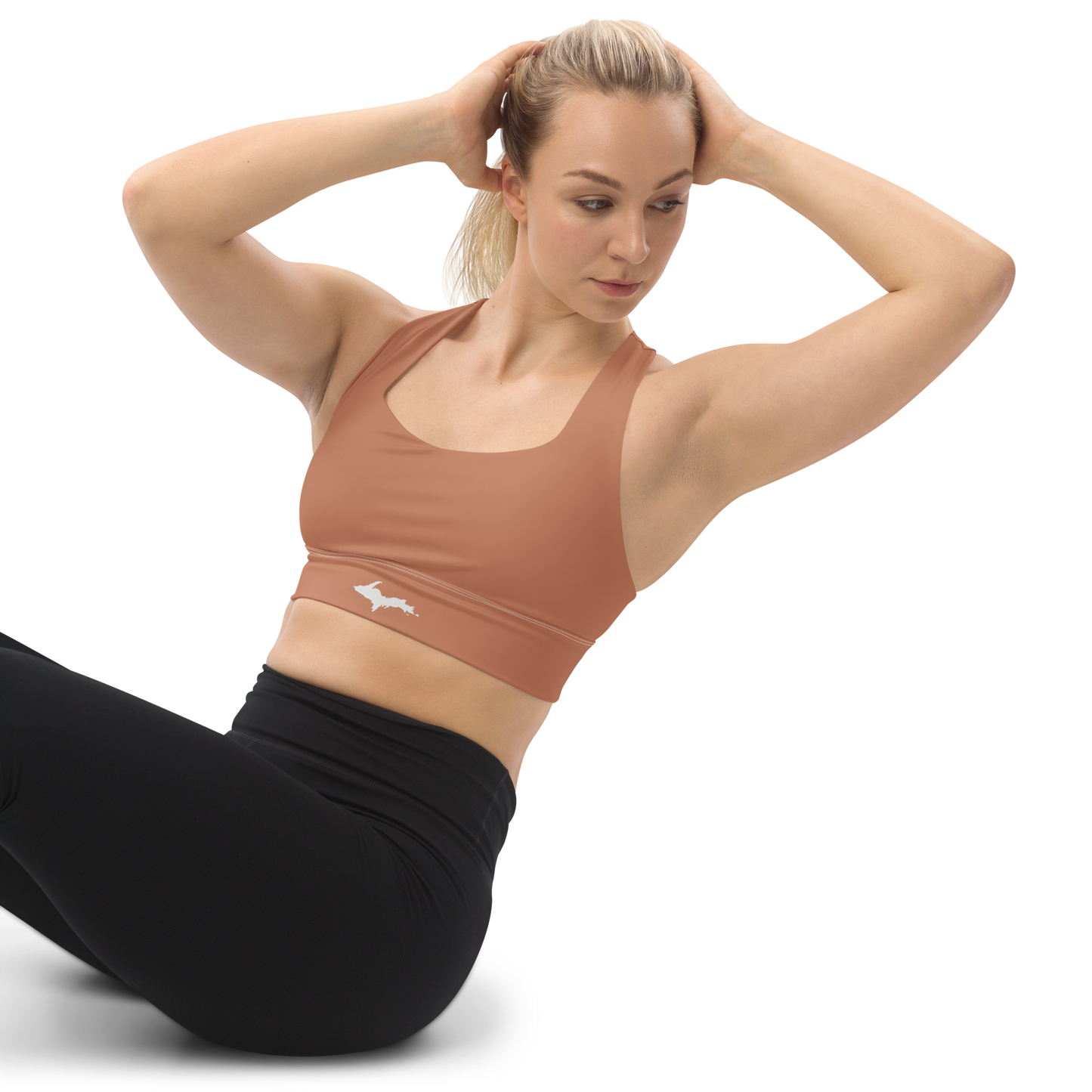 Michigan Upper Peninsula Longline Sports Bra (w/ UP Outline) | Copper Color