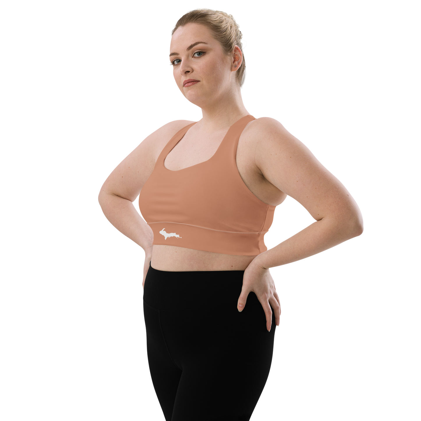 Michigan Upper Peninsula Longline Sports Bra (w/ UP Outline) | Copper Color