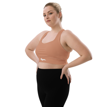 Michigan Upper Peninsula Longline Sports Bra (w/ UP Outline) | Copper Color