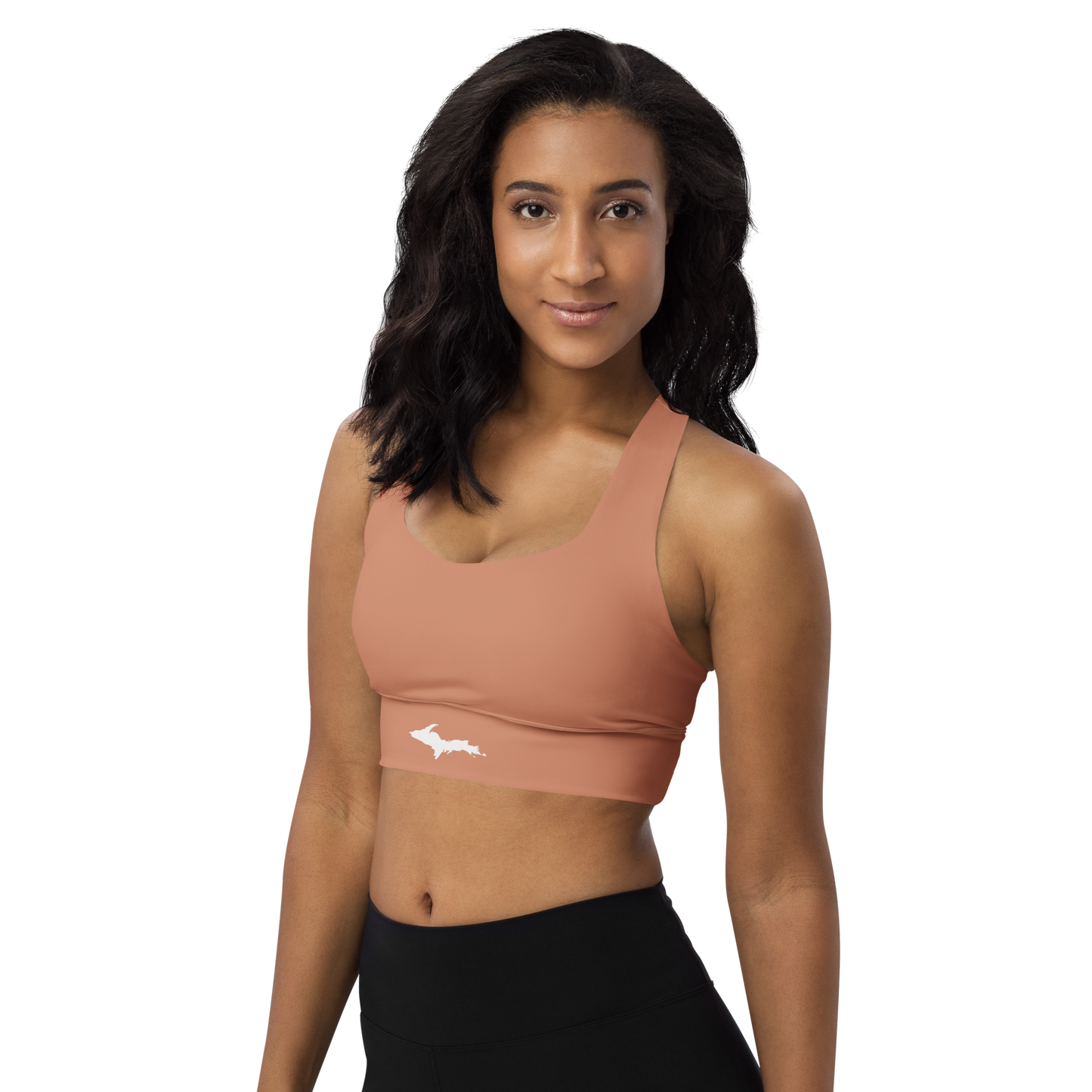 Michigan Upper Peninsula Longline Sports Bra (w/ UP Outline) | Copper Color