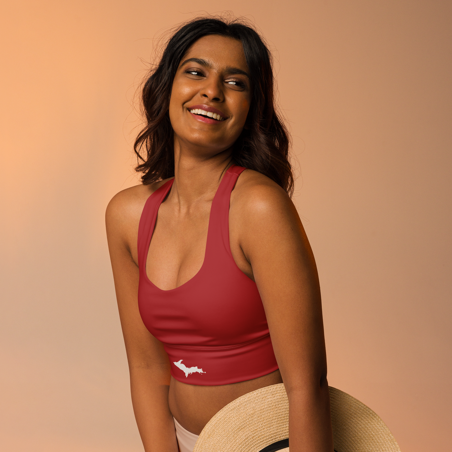 Michigan Upper Peninsula Longline Sports Bra (w/ UP Outline) | Thimbleberry Red