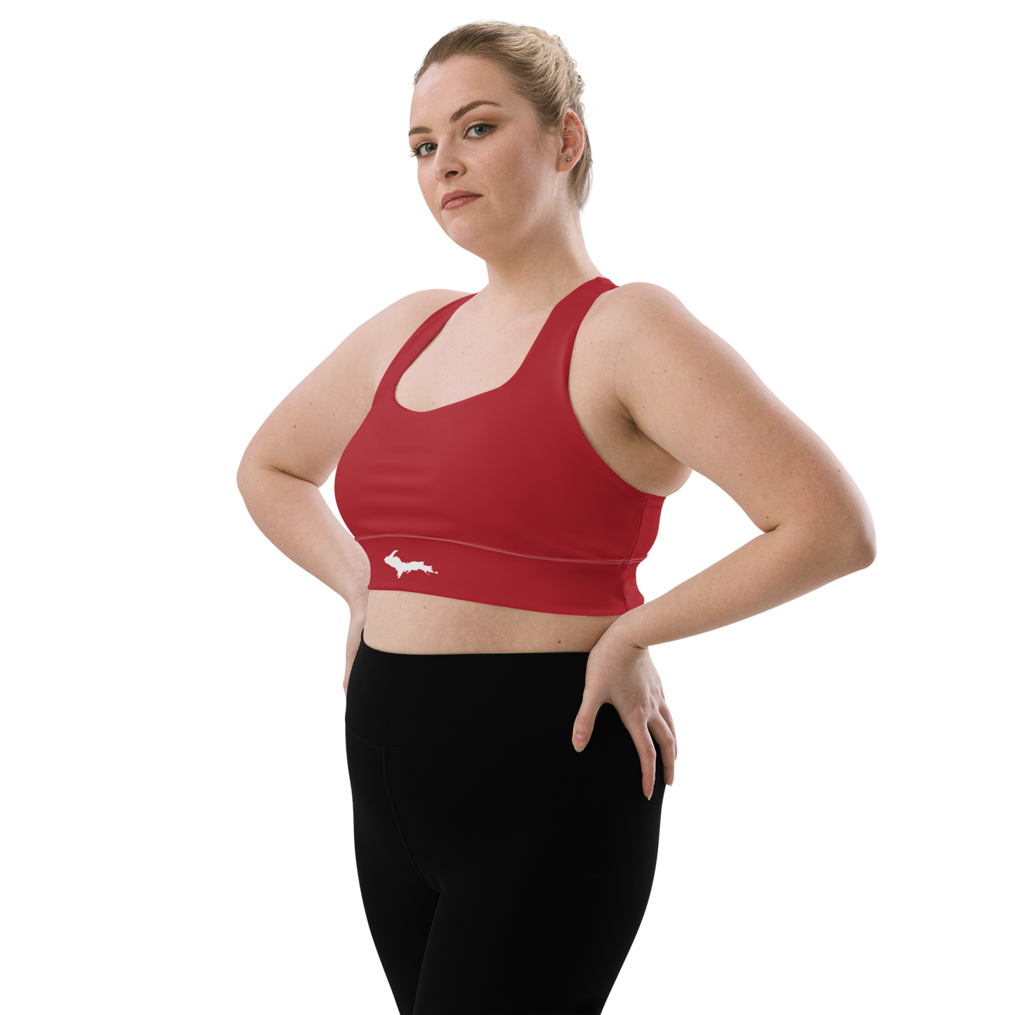 Michigan Upper Peninsula Longline Sports Bra (w/ UP Outline) | Thimbleberry Red