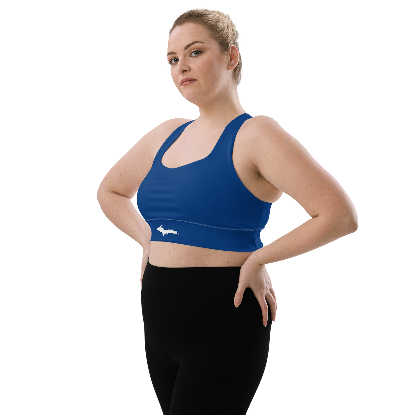 Michigan Upper Peninsula Longline Sports Bra (w/ UP Outline) | Dearborn Blue