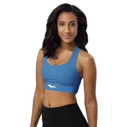 Michigan Upper Peninsula Longline Sports Bra (w/ UP Outline) | Lake Superior Blue