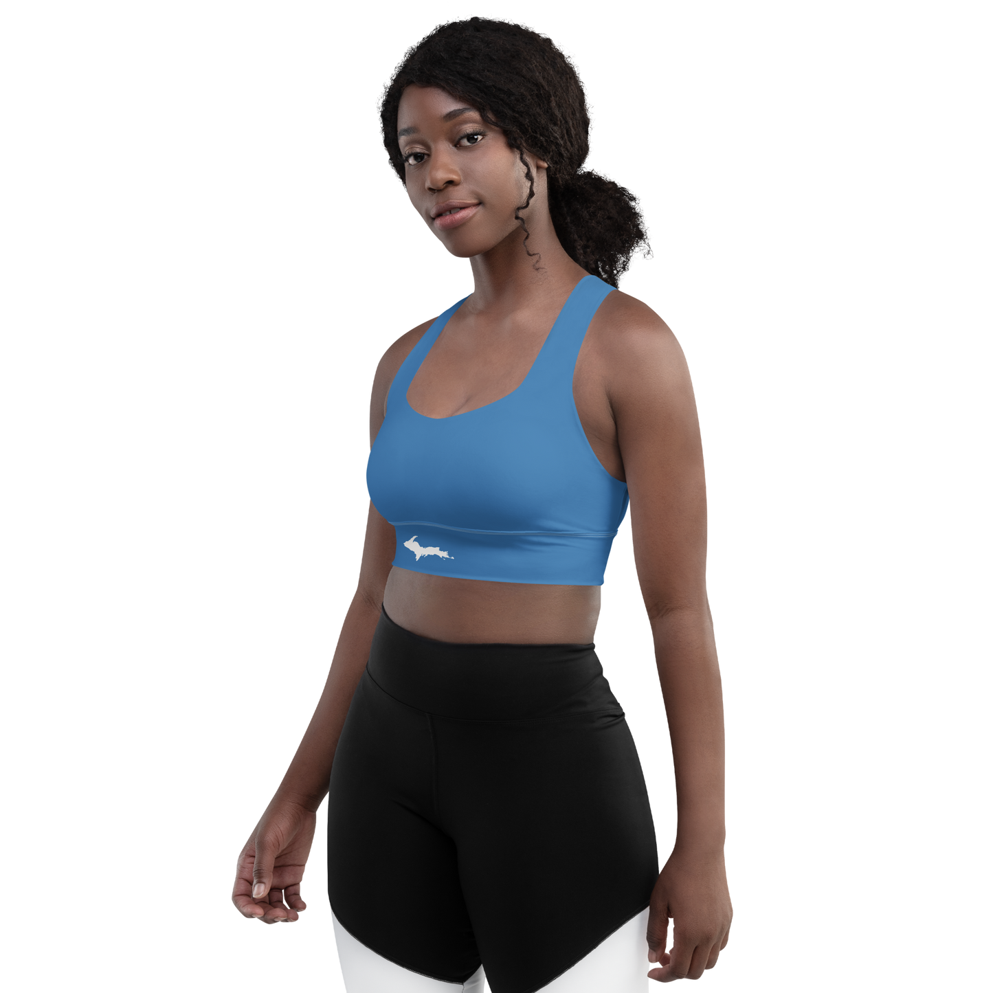 Michigan Upper Peninsula Longline Sports Bra (w/ UP Outline) | Lake Superior Blue