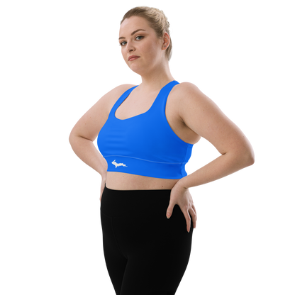 Michigan Upper Peninsula Longline Sports Bra (w/ UP Outline) | Motor Town Blue