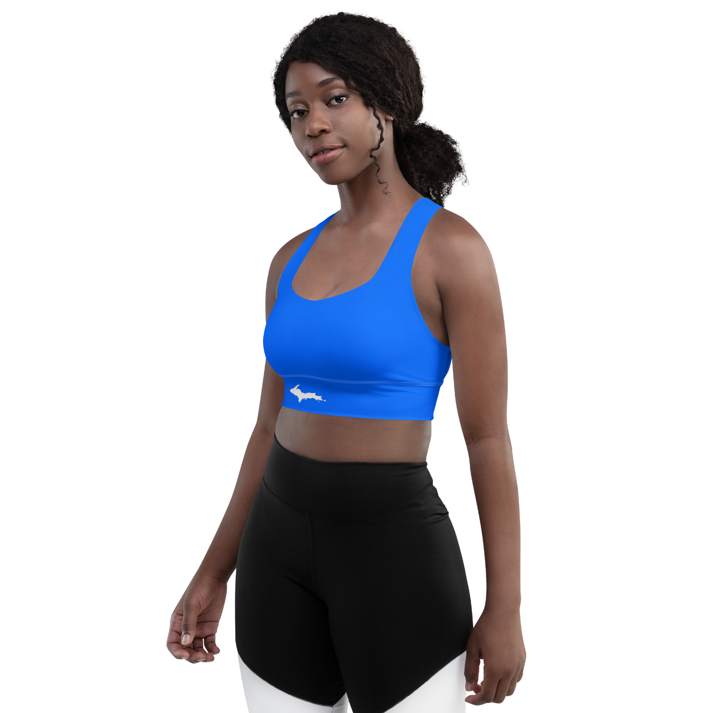 Michigan Upper Peninsula Longline Sports Bra (w/ UP Outline) | Motor Town Blue