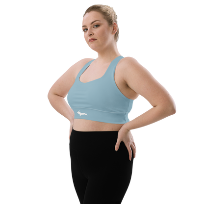 Michigan Upper Peninsula Longline Sports Bra (w/ UP Outline) | Opal Blue