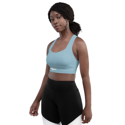 Michigan Upper Peninsula Longline Sports Bra (w/ UP Outline) | Opal Blue