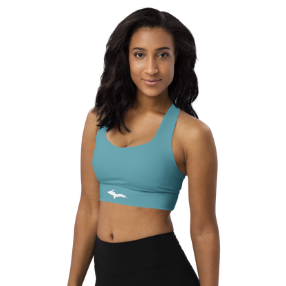 Michigan Upper Peninsula Longline Sports Bra (w/ UP Outline) | Lake Huron Blue