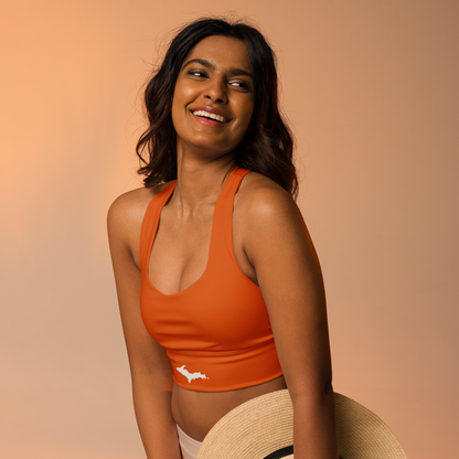 Michigan Upper Peninsula Longline Sports Bra (w/ UP Outline) | Maple Leaf Orange