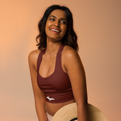 Michigan Upper Peninsula Longline Sports Bra (w/ UP Outline) | Cherrywood Color