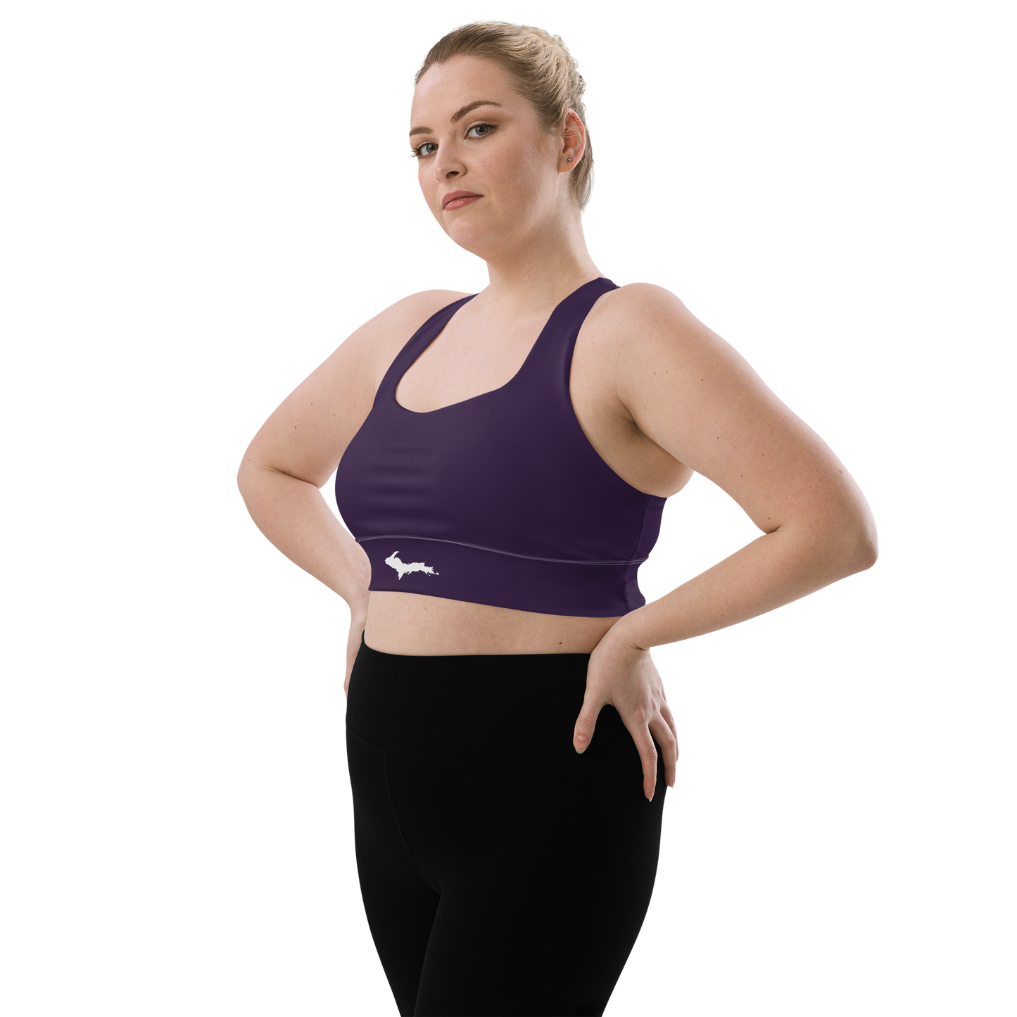 Michigan Upper Peninsula Longline Sports Bra (w/ UP Outline) | Blackcurrant