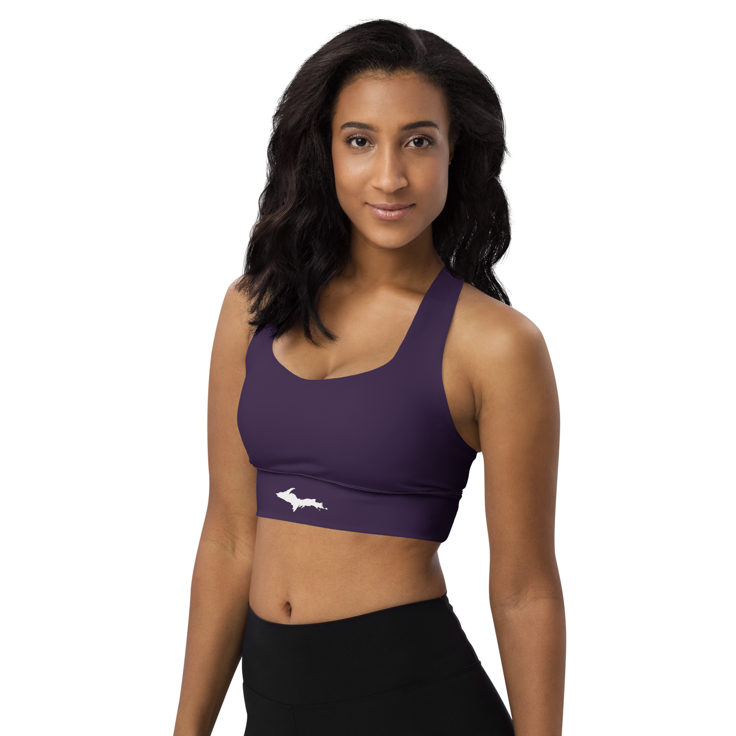 Michigan Upper Peninsula Longline Sports Bra (w/ UP Outline) | Blackcurrant